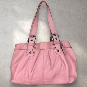 Vtg Y2K Coach Pink Soho Pleated Leather Large Tote Handbag Purse Satchel F13733